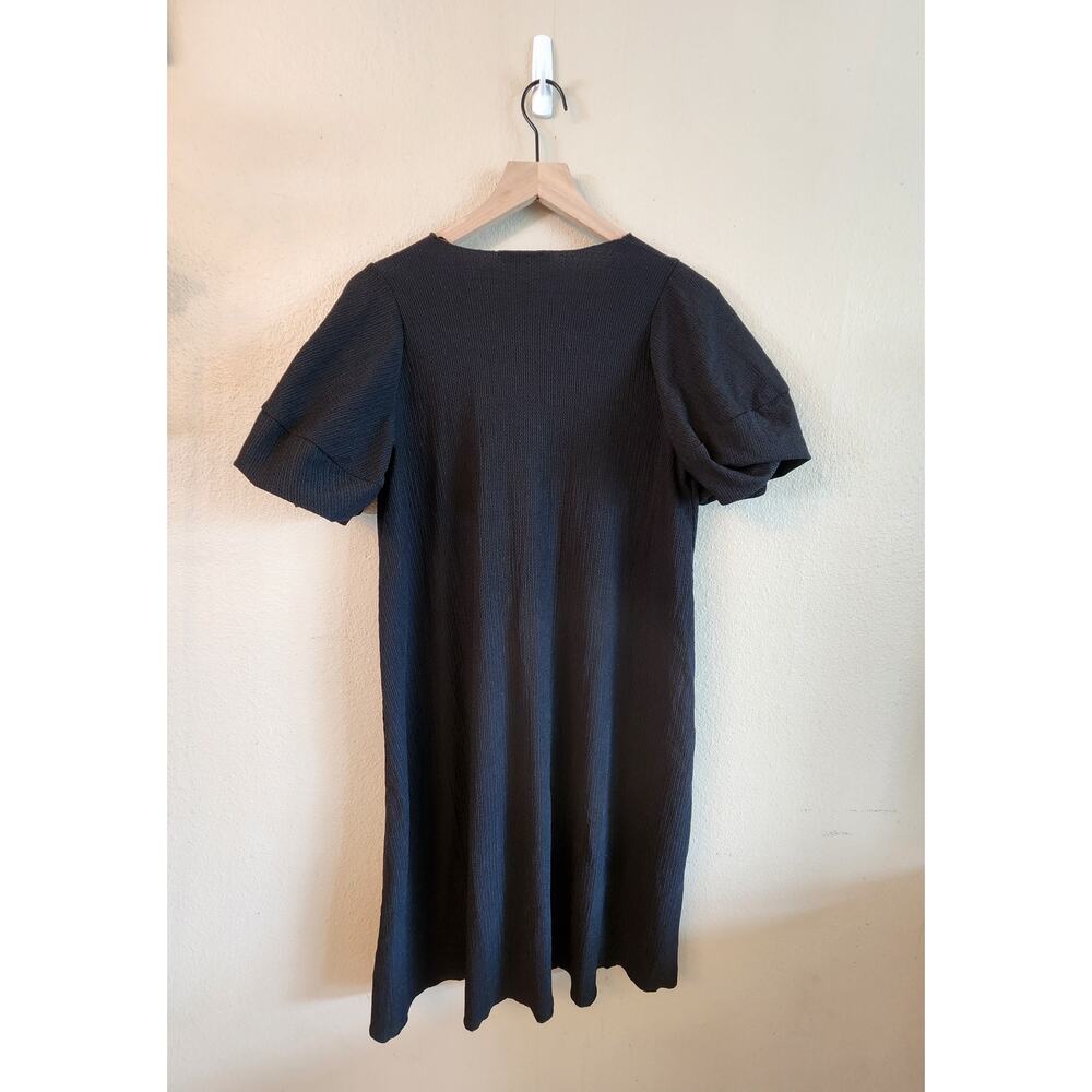 Zara Black V- Neck Midi Dress Puffy Short sleeve Women's  SZ Medium - Picture 2 of 6
